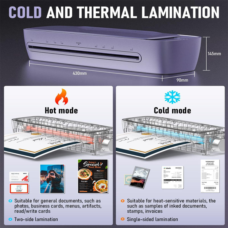 BowLift | 13-inch 9 in 1 Hot & Cold Pouch Laminating Machine 60s Warm-Up No Jam laminator Machine 11x17 with 30 Laminating Sheets for Home Office Use