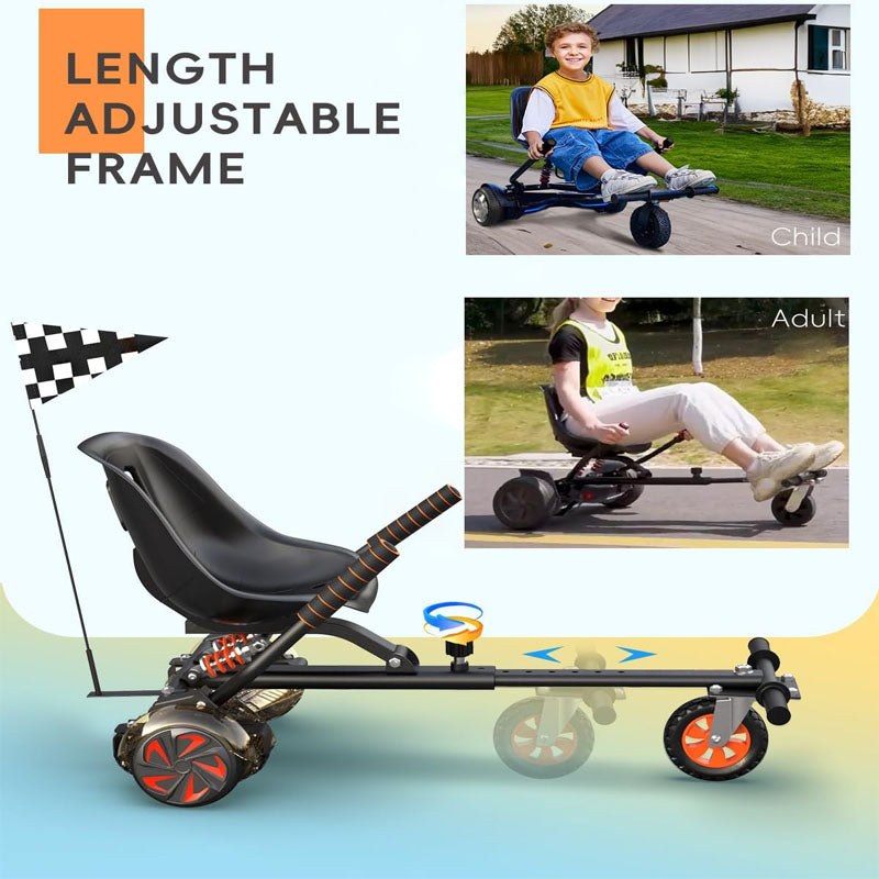 BowLift | Hoverboard Seat Attachment for 6.5" 8" 10" Hover Board Adjustable Frame Length & Off-Road Rubber Wheel with Rear Shock Absorption