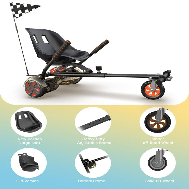 BowLift | Hoverboard Seat Attachment for 6.5" 8" 10" Hover Board Adjustable Frame Length & Off-Road Rubber Wheel with Rear Shock Absorption