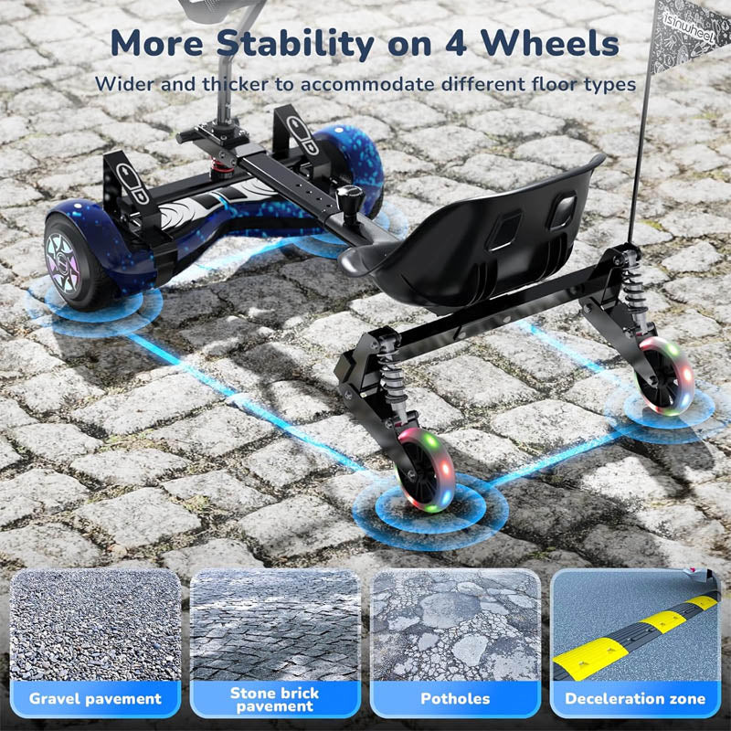 BowLift | Hoverboard Seat Attachment with 3*Shock Absorbers& 2*Glowing Wheels for 6.5" 8" 10" Hoverboard