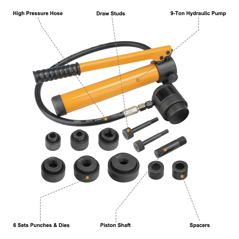 BowLift | Hydraulic Knockout Punch Kit, 9 Ton Hydraulic Knockout Punch Kit Manual Knockout Hole Punch Driver Set for Stainless Steel, Mild Steel, and Sheet Metal
