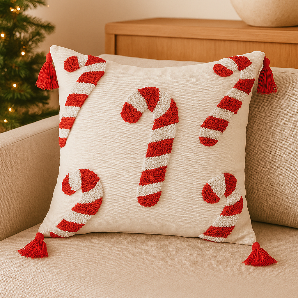 BowLift | Jollora Christmas Cushion Cover – Candy Cane Pattern for Festive and Cozy Atmosphere