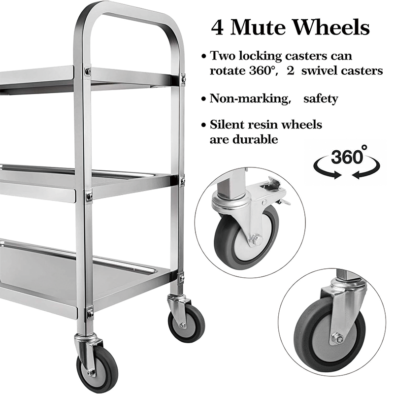 BowLift | Utility Cart, 33'' L x 18'' W x 35''H, 3 Tier Stainless Steel Utility Cart with Locking Wheels Shelf for Kitchen Restaurant Hotels