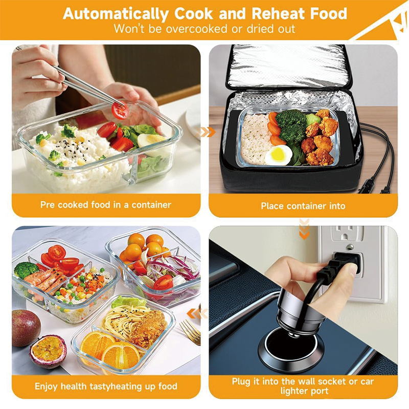 BowLift | 100W Protable Food Warmer, 12V/24V/110V Electric Lunch Box, Personal Microwave for Heating and Cooking Meals on Office/workplace