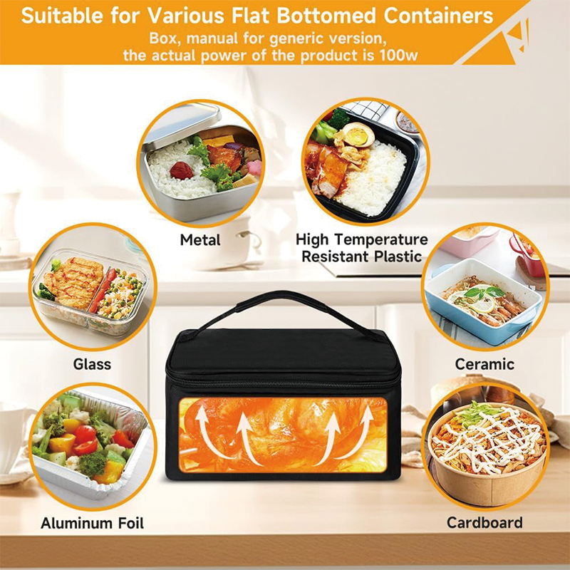 BowLift | 100W Protable Food Warmer, 12V/24V/110V Electric Lunch Box, Personal Microwave for Heating and Cooking Meals on Office/workplace