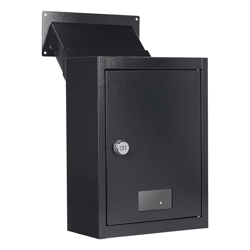BowLift | Through The Wall Drop Box,16.5" x 12.5" x 6"Mail Drop Box w/Adjustable Chute,Rainproof Mail Slots Walls Thickness 2.8” to 7.9” for Home Office Apartment,Black