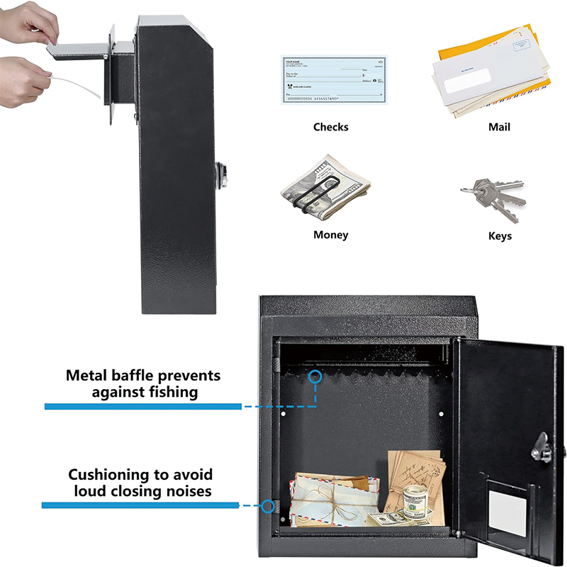 BowLift | Through The Door Drop Box,16.5" x 12.5" x 6"Heavy Duty Steel Through the Door Mailbox,Mail Drop Box, Black