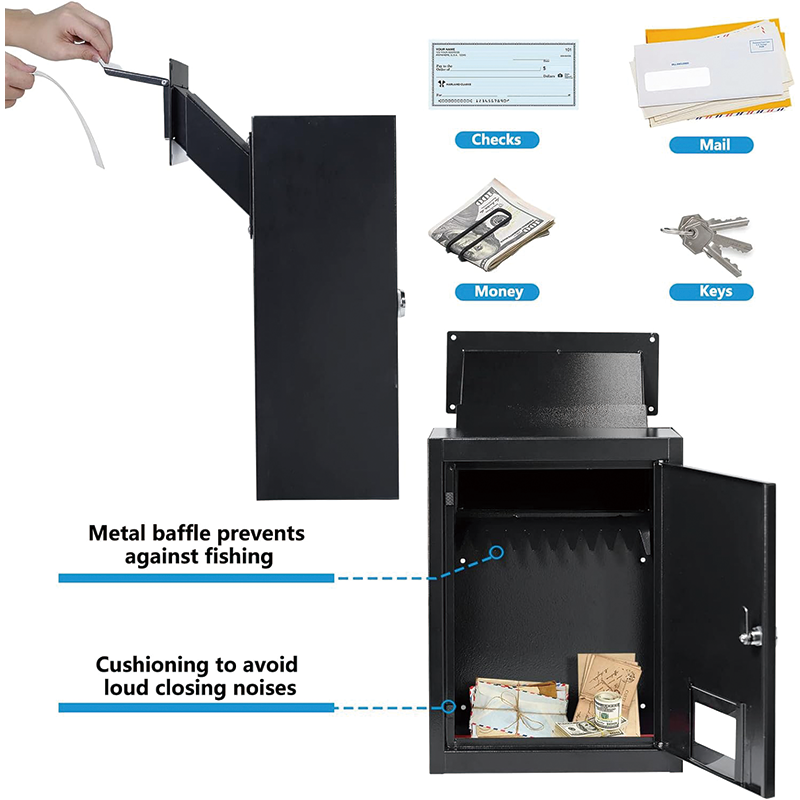 BowLift | Through The Wall Drop Box,16.5" x 12.5" x 6"Mail Drop Box w/Adjustable Chute,Rainproof Mail Slots Walls Thickness 2.8” to 7.9” for Home Office Apartment,Black