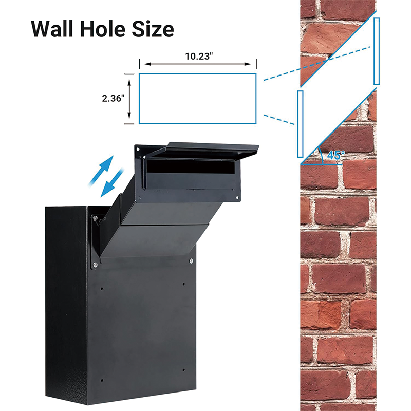 BowLift | Through The Wall Drop Box,16.5" x 12.5" x 6"Mail Drop Box w/Adjustable Chute,Rainproof Mail Slots Walls Thickness 2.8” to 7.9” for Home Office Apartment,Black