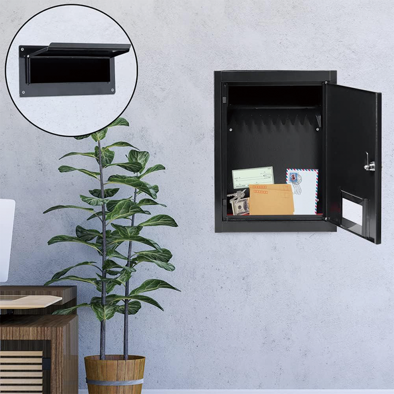 BowLift | Through The Wall Drop Box,16.5" x 12.5" x 6"Mail Drop Box w/Adjustable Chute,Rainproof Mail Slots Walls Thickness 2.8” to 7.9” for Home Office Apartment,Black