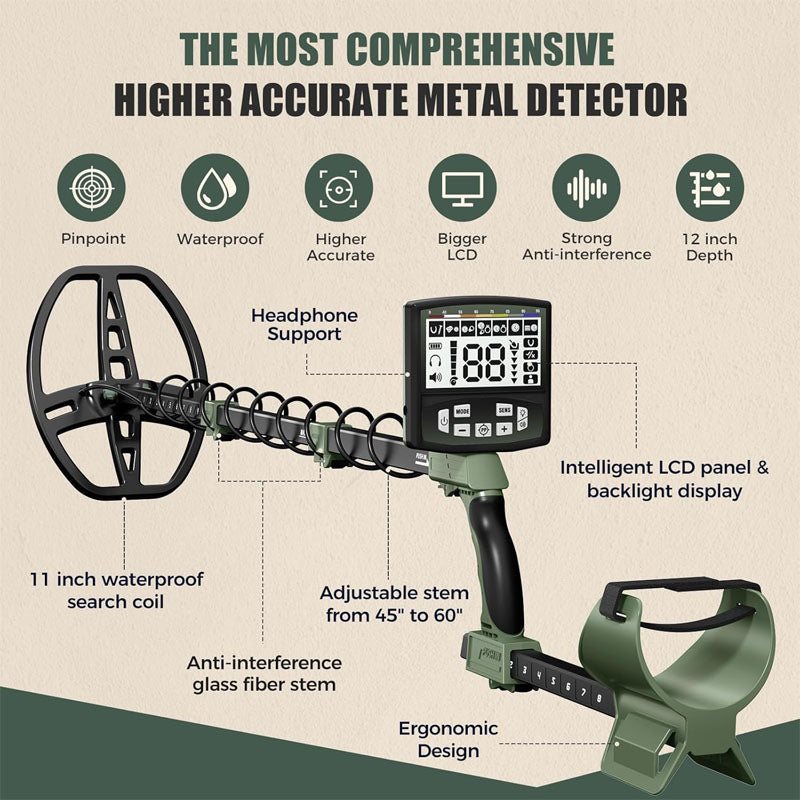 BowLift | 12" IP68 Coil Metal Detectors Pinpoint Metal Detector Waterproof Gold and Silver New Advanced DSP Chip