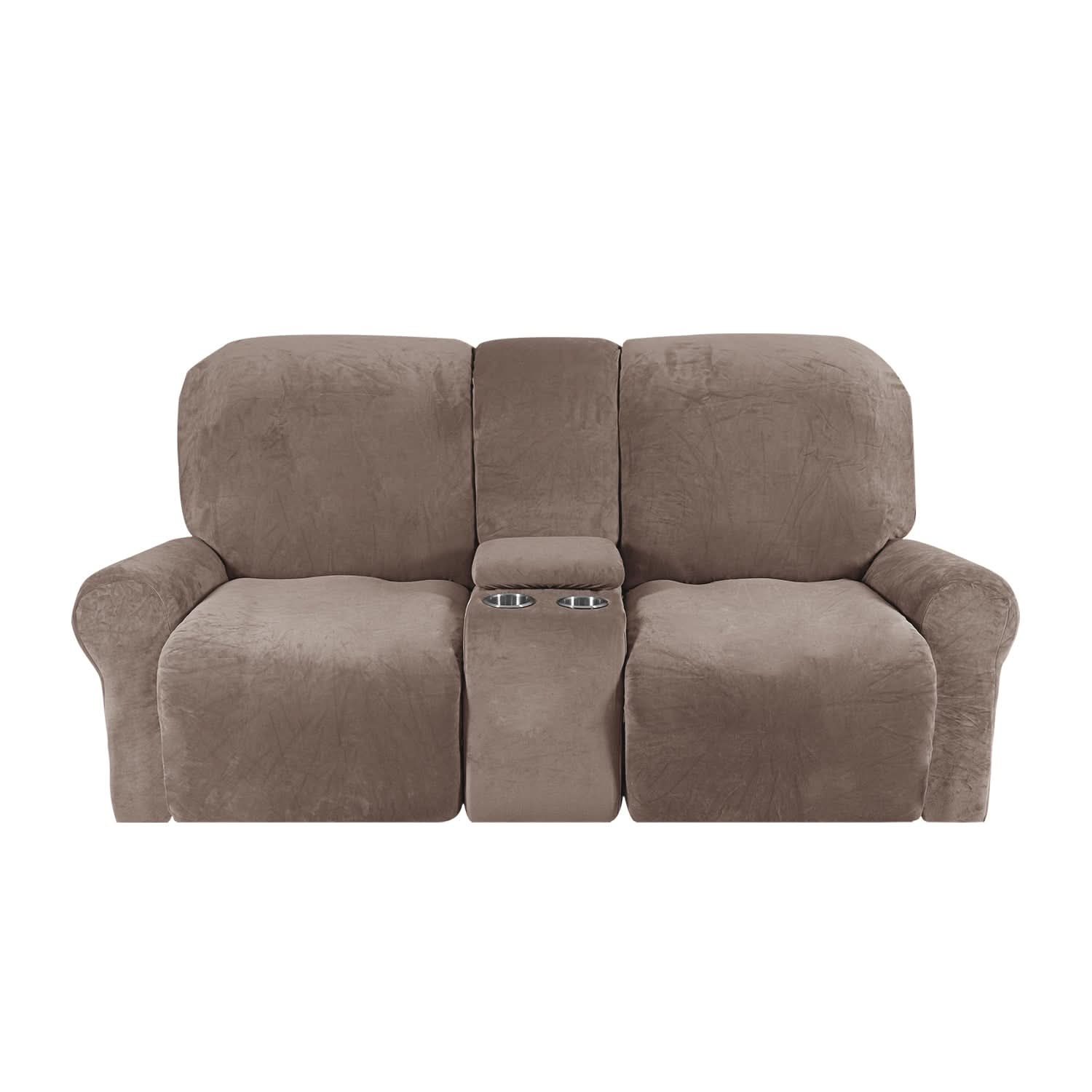 BowLift | 2-Seater Recliner Sofa Cover with Cup Holders – Velvet Plush