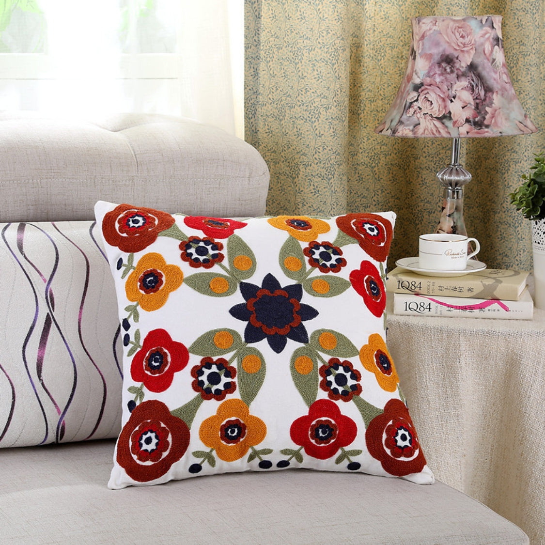 BowLift | Fleur Classic Embroidery Square Sofa Cushion Cover