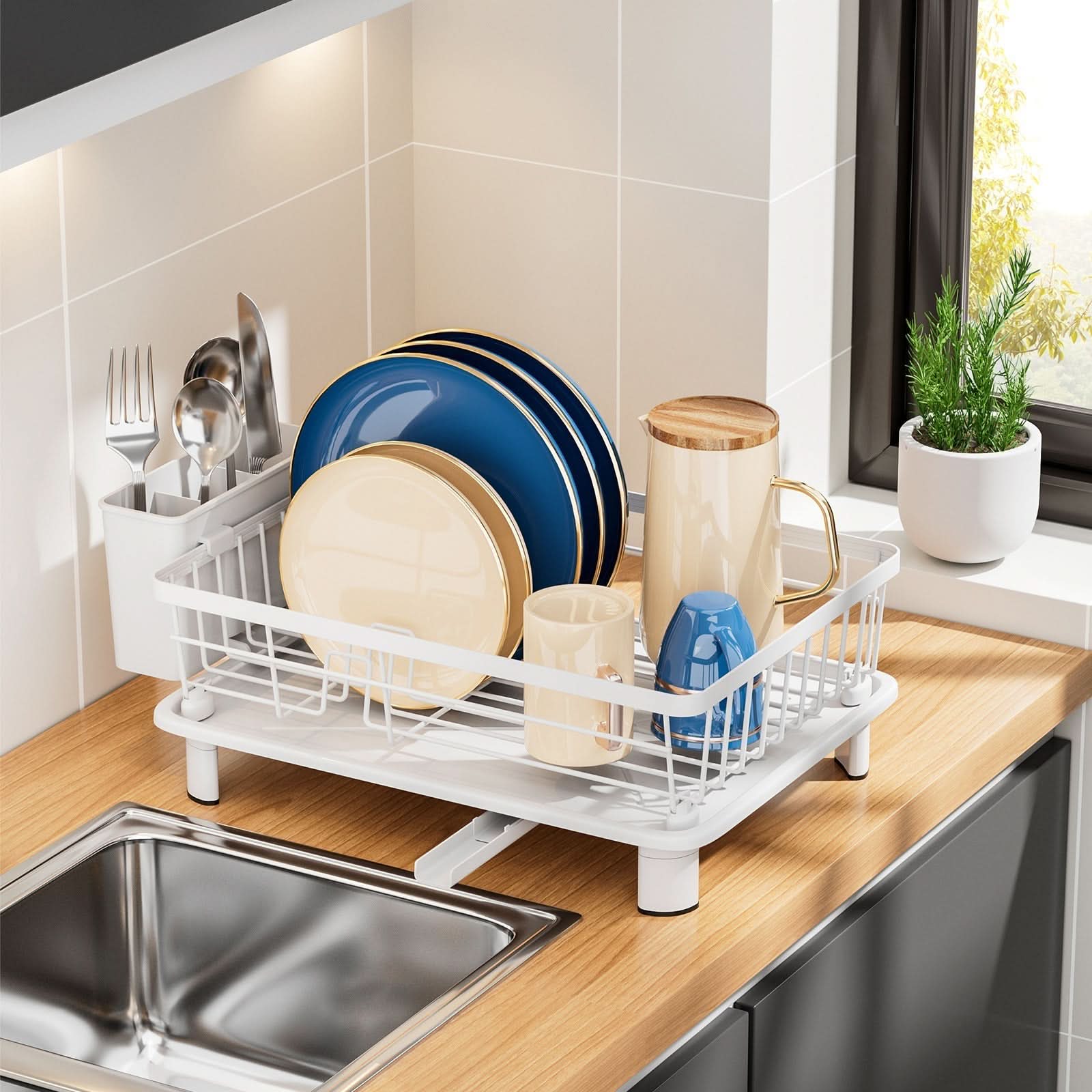 BowLift | Dish Drying Rack with Drainage and Cutlery Holder