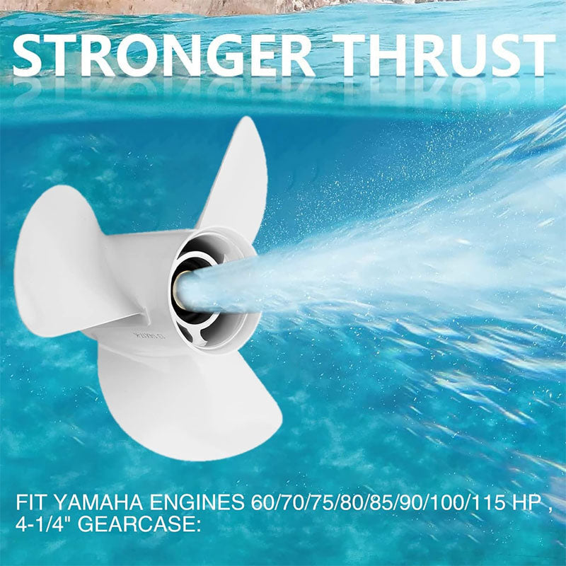 BowLift | Upgraded Aluminum Outboard Motor Boat Propeller Fits Yamaha Engine 60-115 HP, White Three Blade