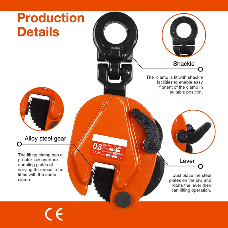 BowLift | Vertical Plate Clamp 1760 Lbs, 1 Ton Plate Lifting Clamp Jaw Opening Up To 0.8 Inch Heavy Duty Lifting Clamp For Lifting And Transporting (1760 Lbs 0.8 Tons)