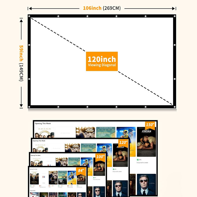 BowLift | Projector Screen 120 inch 16:9 Movie Screen Fixed Frame 3D Projector Screen for Home, Party, Office, Classroom