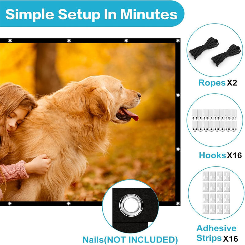 BowLift | Projector Screen 120 inch 16:9 Movie Screen Fixed Frame 3D Projector Screen for Home, Party, Office, Classroom