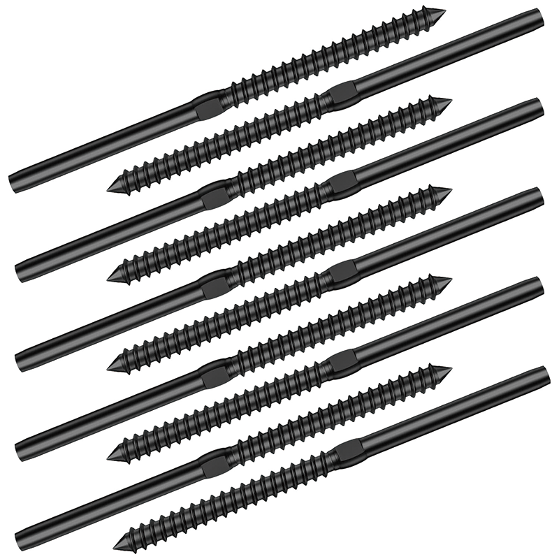BowLift | 100 Pack Cable Railing Swage Threaded Stud Tension,T316 Stainless Steel Black Right&Left Handed Thread Swage Lag Screws for Wood Posts of 1/8" Black Stair Cable Railing Kit