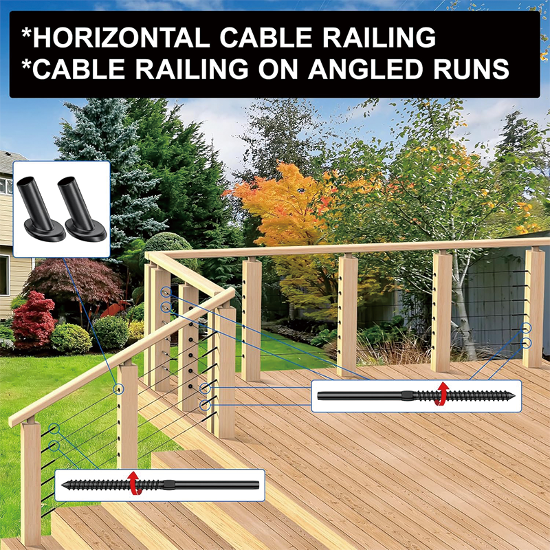 BowLift | 100 Pack Cable Railing Swage Threaded Stud Tension,T316 Stainless Steel Black Right&Left Handed Thread Swage Lag Screws for Wood Posts of 1/8" Black Stair Cable Railing Kit