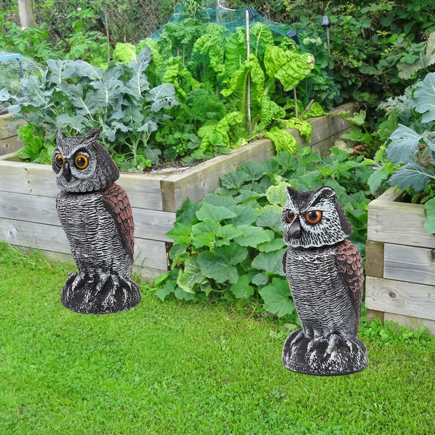 BowLift | EcoOwl Garden Scarecrow – 2 Pieces Realistic Owls with Wind-Driven Spinning Head