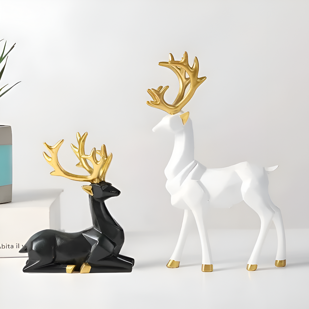 BowLift | Geometric Reindeer Figurine Set – Modern 2-piece Resin Decoration