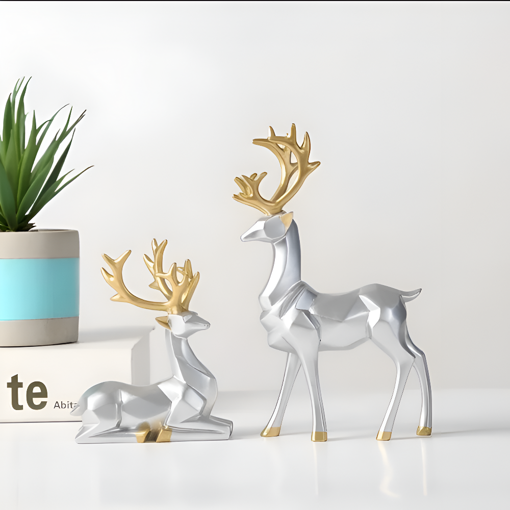 BowLift | Geometric Reindeer Figurine Set – Modern 2-piece Resin Decoration