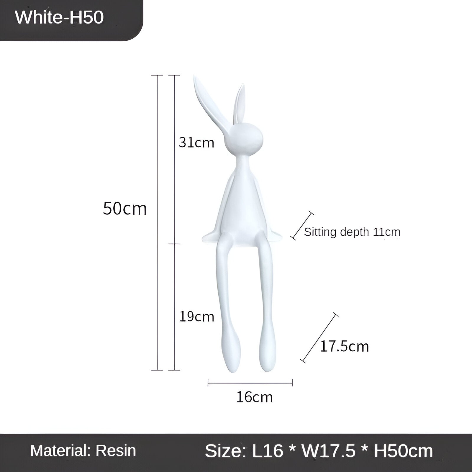 BowLift | ResinLux | Modern Resin Easter Bunny – Black, White, or Blue Sitting Rabbit Decoration