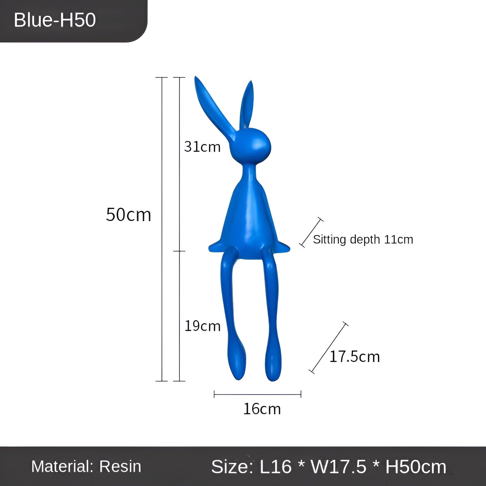 BowLift | ResinLux | Modern Resin Easter Bunny – Black, White, or Blue Sitting Rabbit Decoration