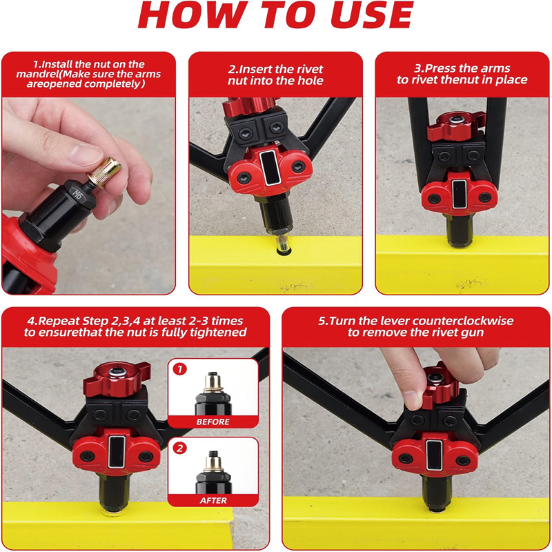 BowLift | 13" Rivet Nut Tool, Rivnut Tool Kit with a Step Drill Bit & 15 Rivet Nuts Assortment Kit 9 Metric Mandrels