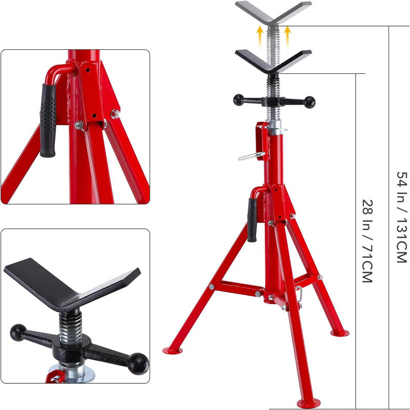 BowLift | V Roller Head Pipe Stand 28-52 Inch Adjustable Height 1/8"-12" Capacity Heavy Duty Carbon Steel Body 2500 lb Load Capacity