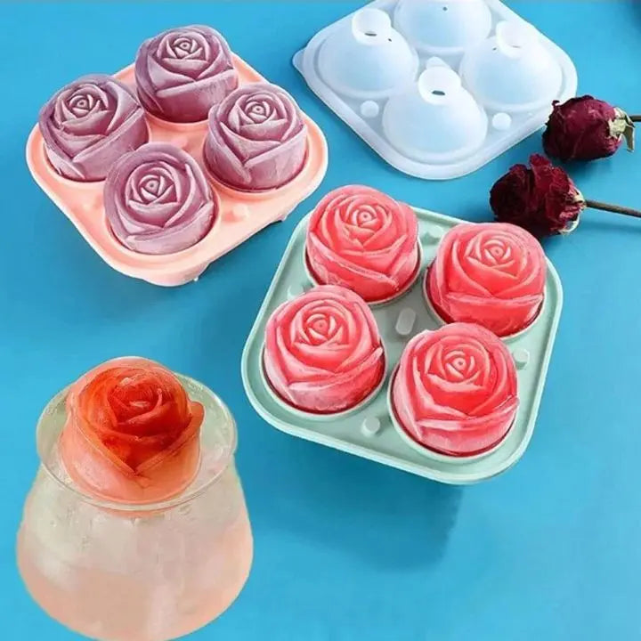 BowLift | Rose Ice Cube Mould – 3D Silicone for Elegant Ice Cubes (4 Grid)