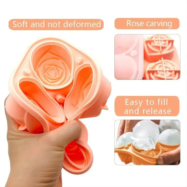 BowLift | Rose Ice Cube Mould – 3D Silicone for Elegant Ice Cubes (4 Grid)