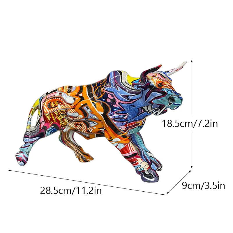 BowLift | Graffiti-Painting Resin Bull Figures Home Living Room Bedroom Office Desktop Feng Shui Ornaments Collection Statues