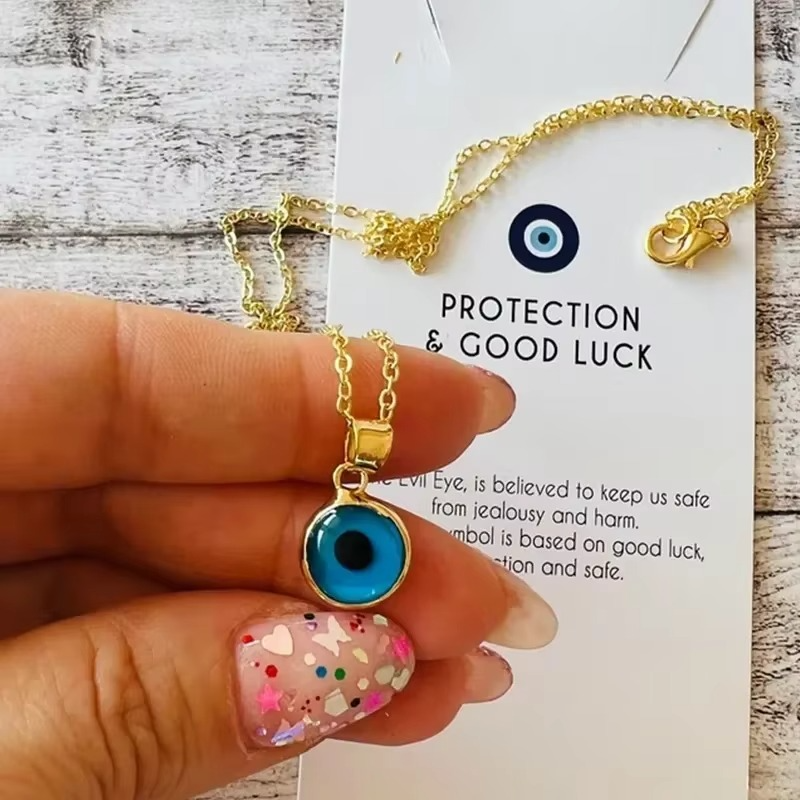 BowLift | Blue Evil Eye Clavicle Necklace in Stainless Steel