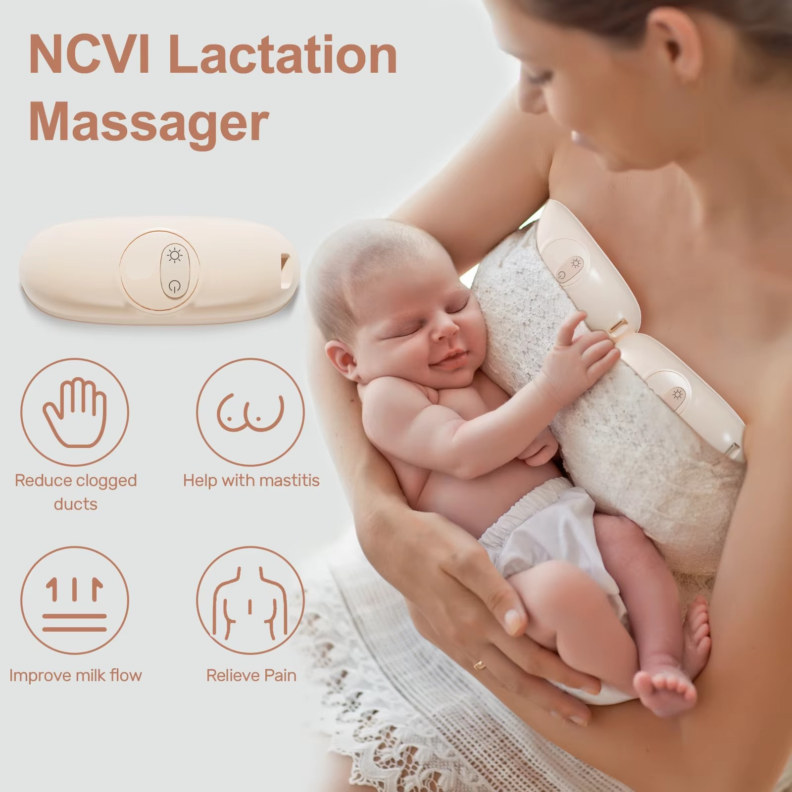 BowLift | Breast Massager with Heat and Vibration for Breastfeeding Support, Ergonomic and Portable BPA-Free