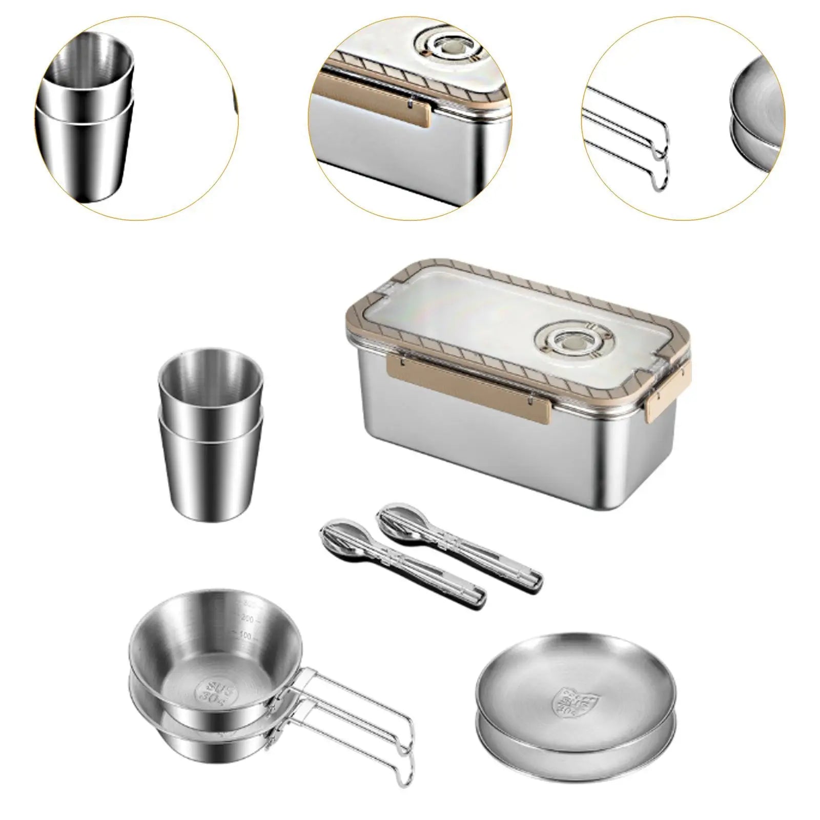 BowLift | Camping Messware Kit Stainless Steel Dinnerware with Storage Box – CampSet