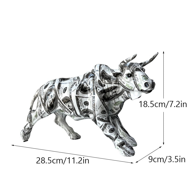 BowLift | Graffiti-Painting Resin Bull Figures Home Living Room Bedroom Office Desktop Feng Shui Ornaments Collection Statues