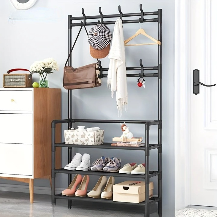 BowLift | Coat Rack with Shoe Storage Shelf Multi-Layer Steel Frame – EntryMate