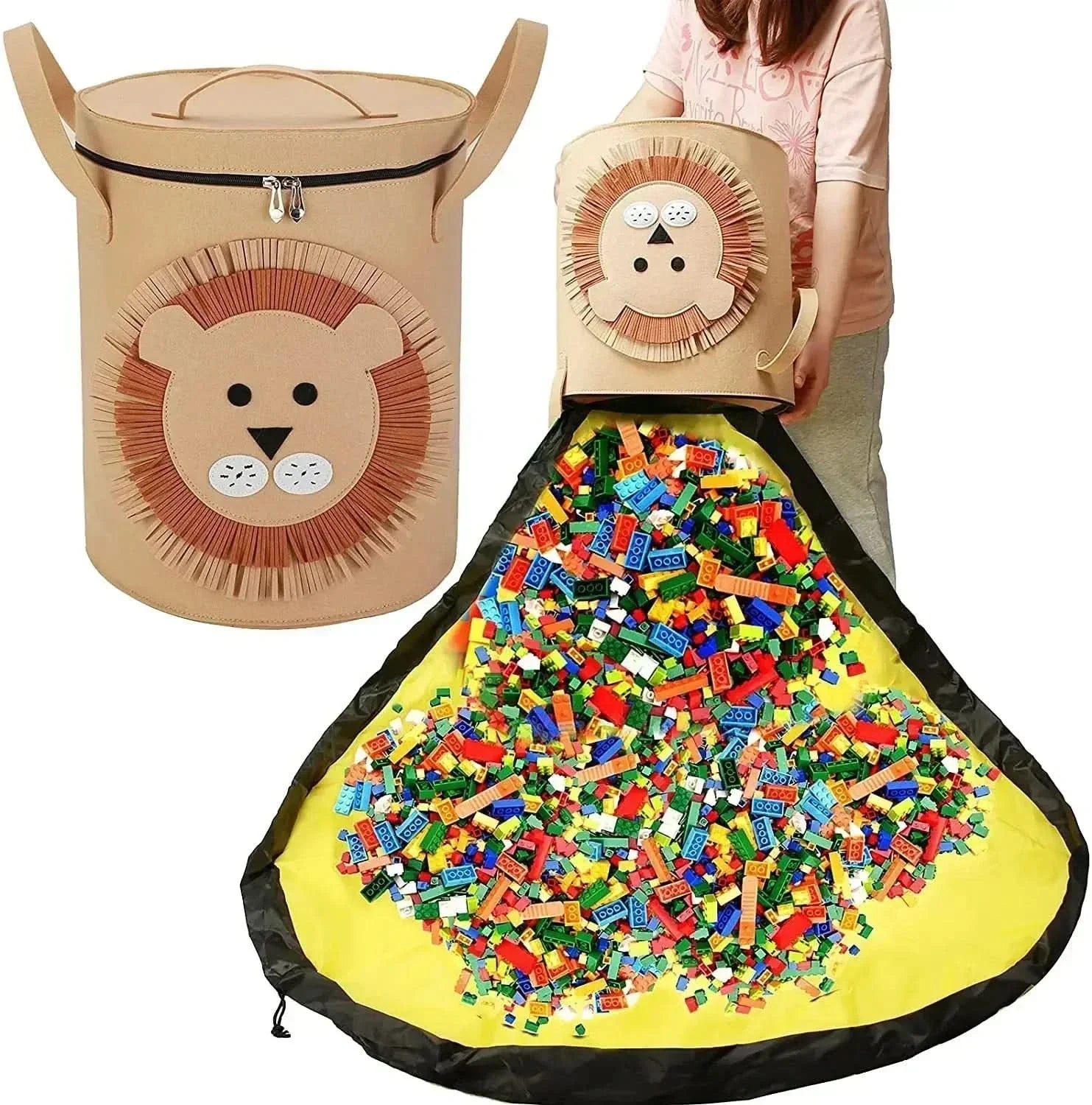 BowLift | FELT TOY STORAGE BAG – Foldable toy bag made of felt with animal motif for children's rooms & playmats