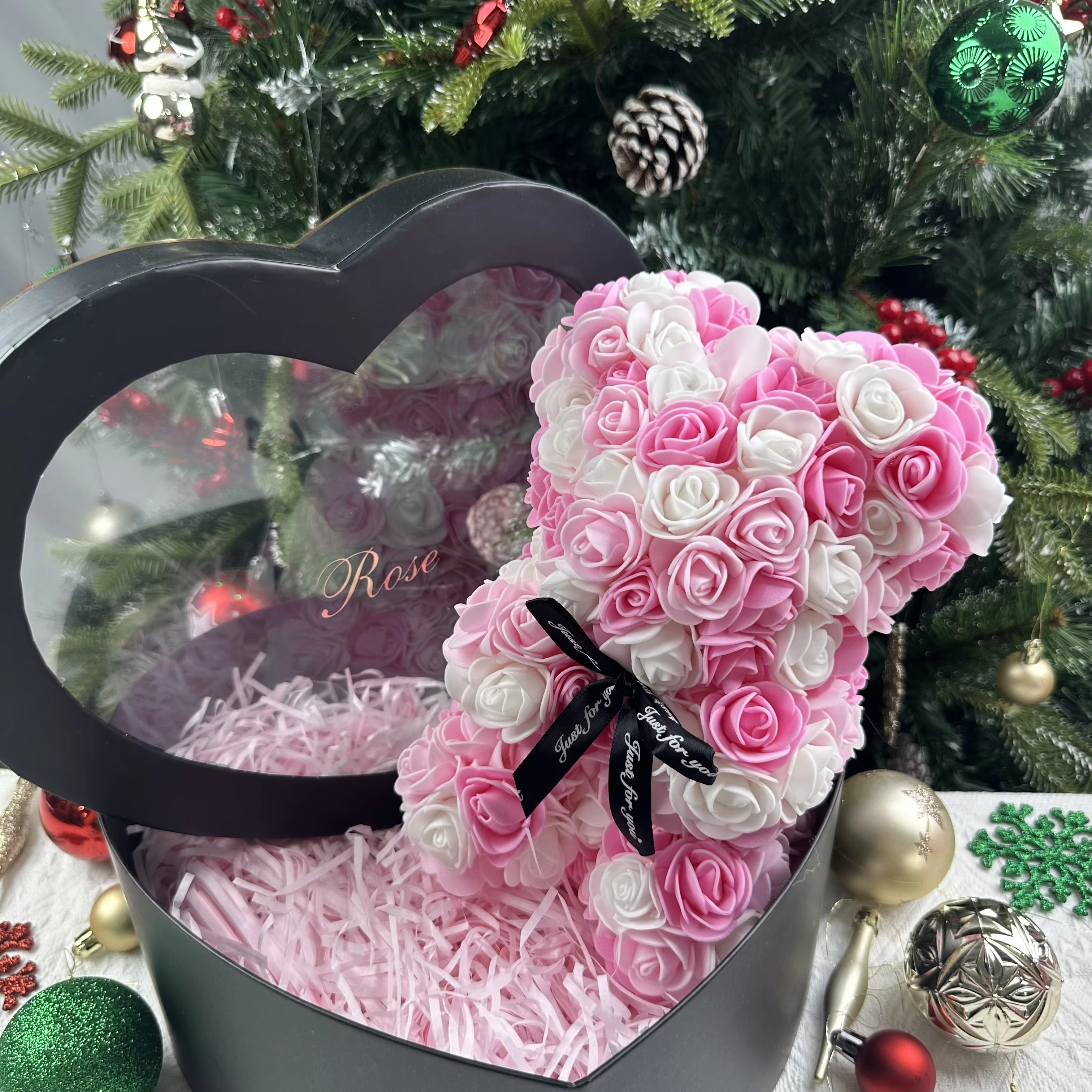 BowLift | 9.8in Artificial Rose Teddy Bear Gift with Display Box - Romantic Anniversary or Valentine's Day Decor