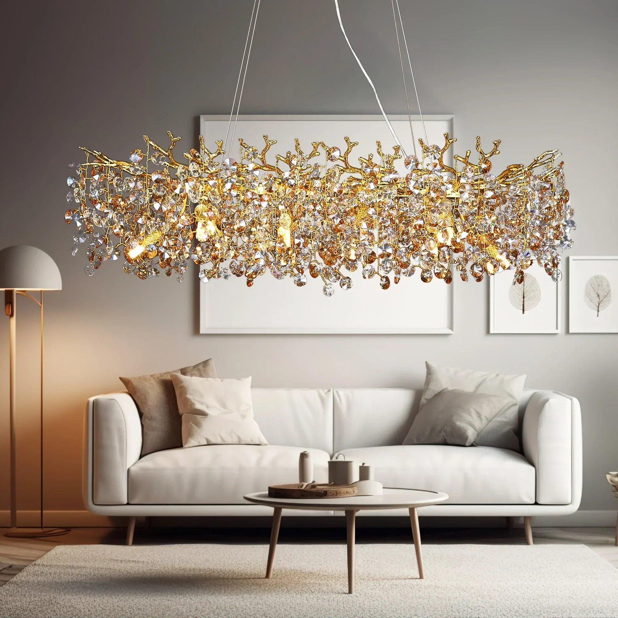 BowLift | Long Crystal Pendant Light - Dining Room Gold Restaurant Island Hanging Light, Silver Nordic LED Pendant Light Large
