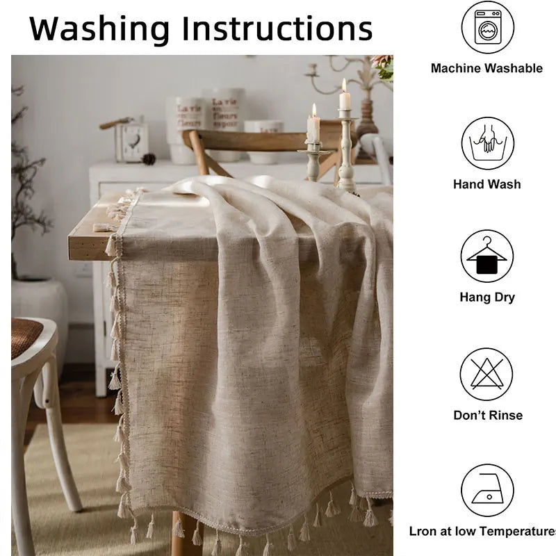 BowLift | 2023 Cotton-Linen Tablecloth with Tassels, Rectangular Tablecloth for Dining Table, Coffee-Tea Tablecloths, Wedding Easter Decoration