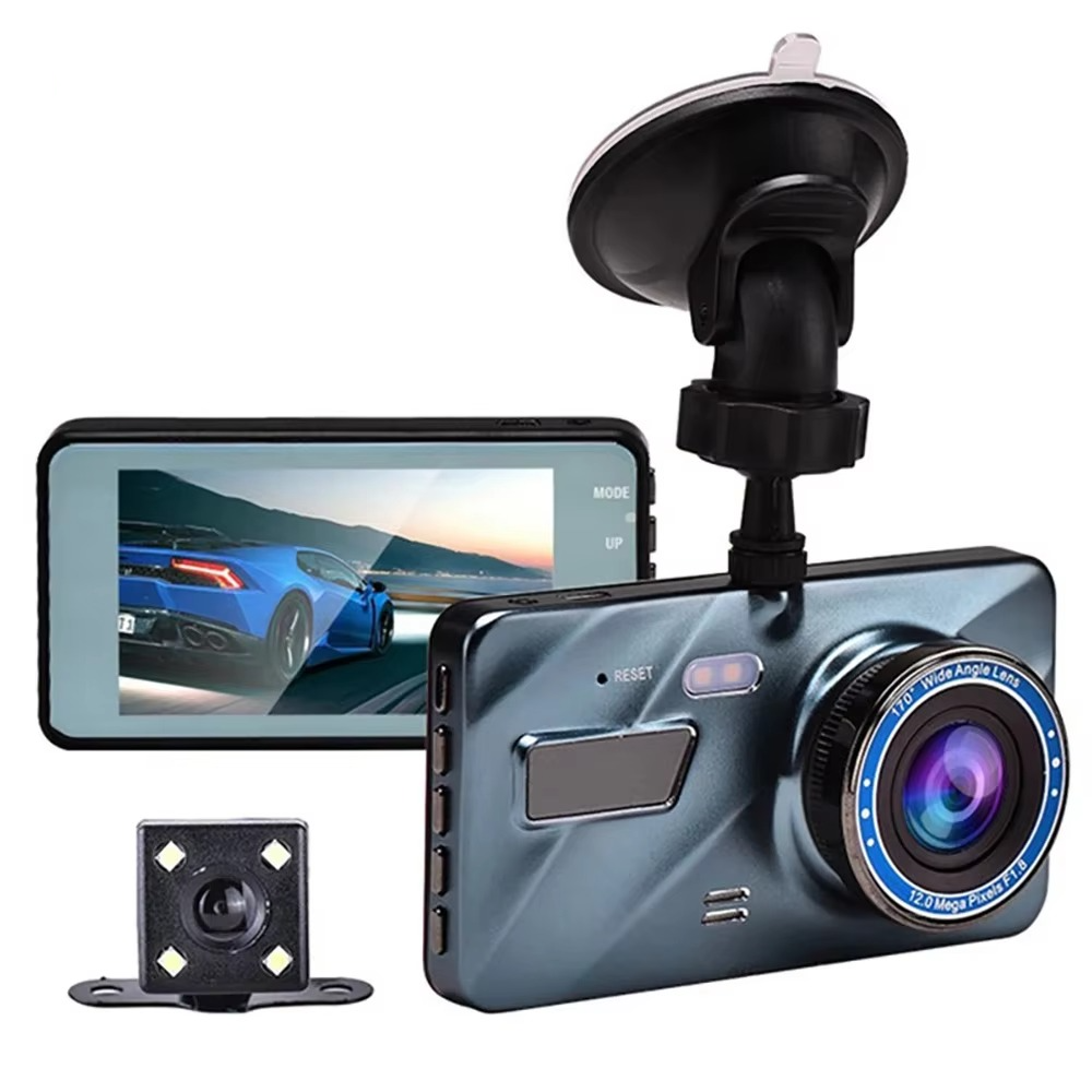 BowLift | 4" Dual Lens Dash Cam with Full HD 1080P, Night Vision, Front and Rear View, Loop Recording, Aluminum Alloy Black Box