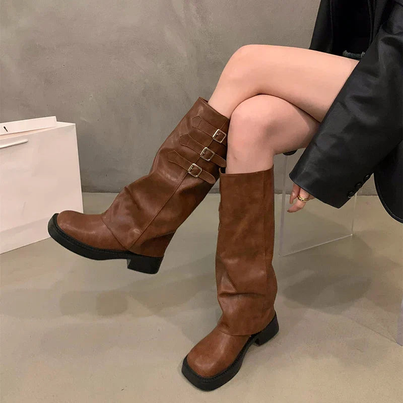 BowLift | Retro Style Knee-High Boots Women Fashion Women Slip-On Knight Long Boots Autumn Winter Women Footwear