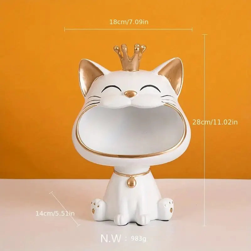 BowLift | Fortune Crown Big Mouth Cat Entrance Key Holder Decorative Ornament, Light Luxury Housewarming Gift Sculpture