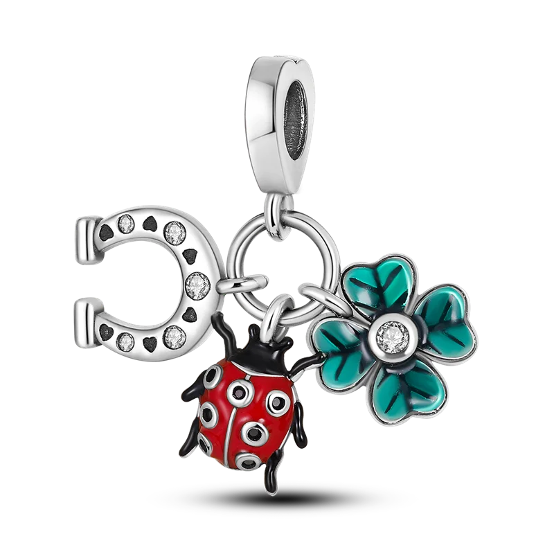 BowLift | 925 Silver Golden Leopard Charms Beads Colorful Chameleon Rhinoceros Lion Scarab Cat Pendant Compatible with Original Pandora Bracelet Jewelry