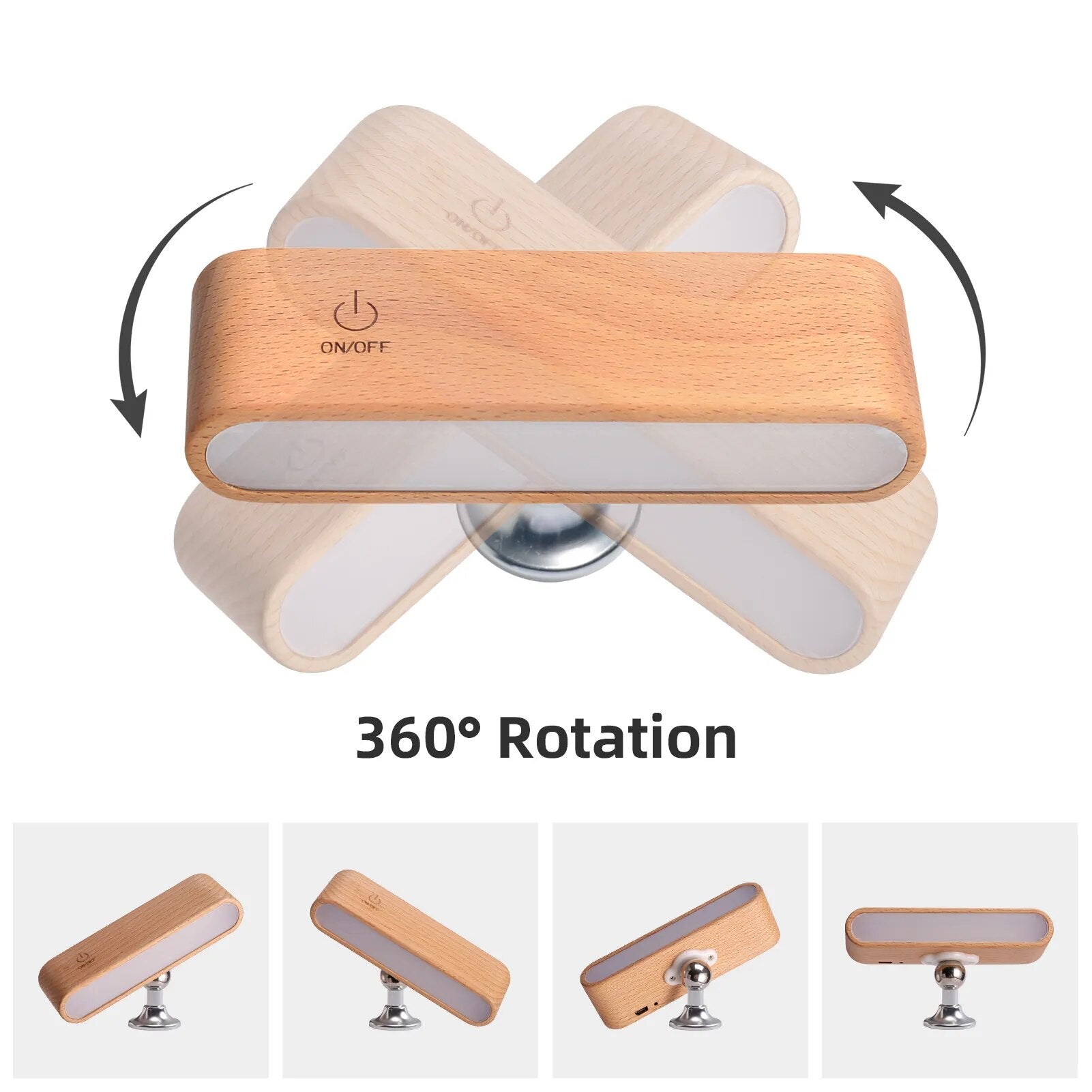 BowLift | Rotatable Magnetic Wooden Rechargeable LED Night Lamp