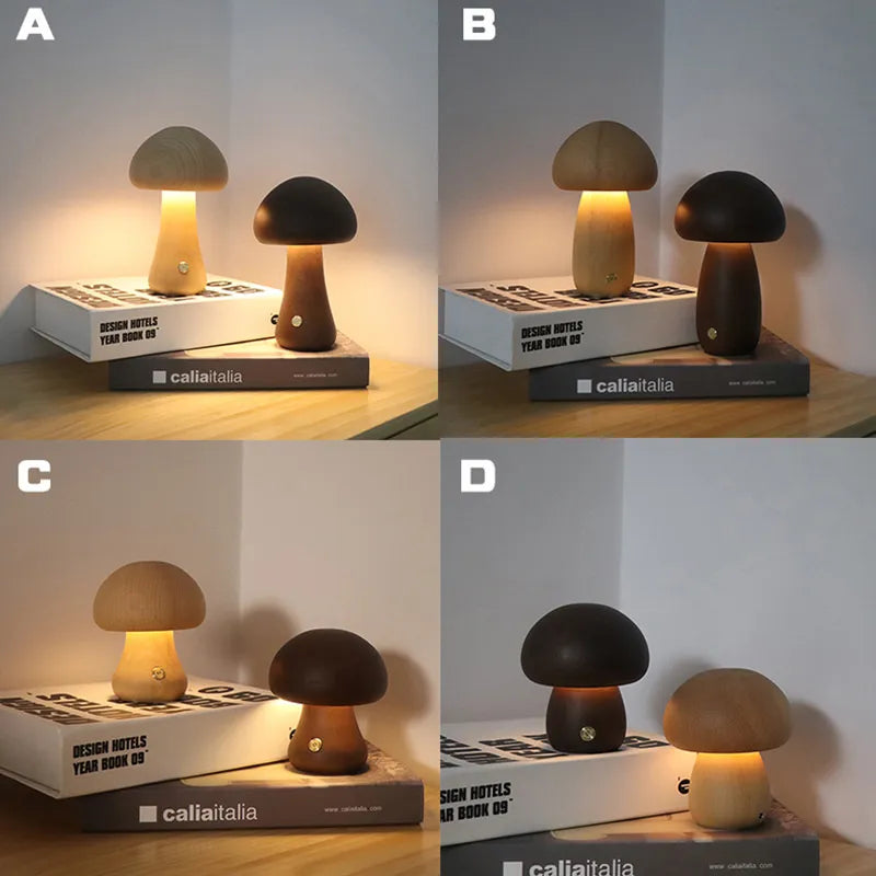 BowLift | Touch Switch Wooden Mushroom LED Night Lamp