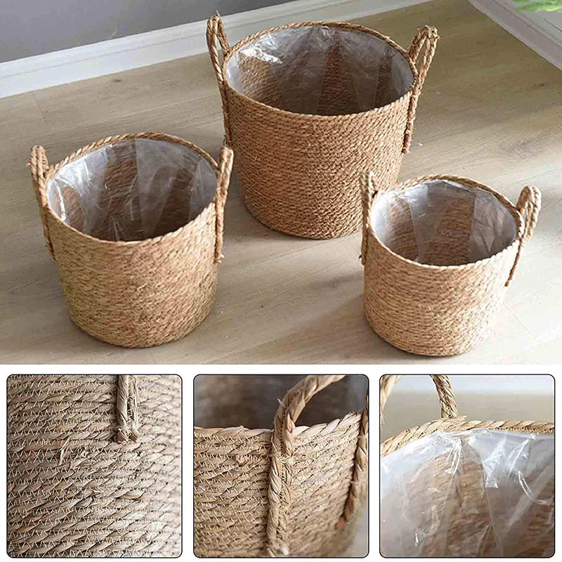 BowLift | Nordic Extra Large Straw Flower Pot Seaweed Storage Basket Potted Green Plant Flower Basket Hand Woven Floor Indoor Flower Pot